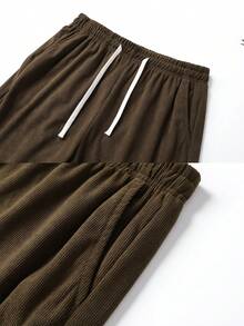 1条复古灯芯绒男士短裤，宽松直筒抽绳休闲运动裤，居家户外皆宜，高街风5英寸短裤，夏季款 - 咖啡棕 - 查看 4