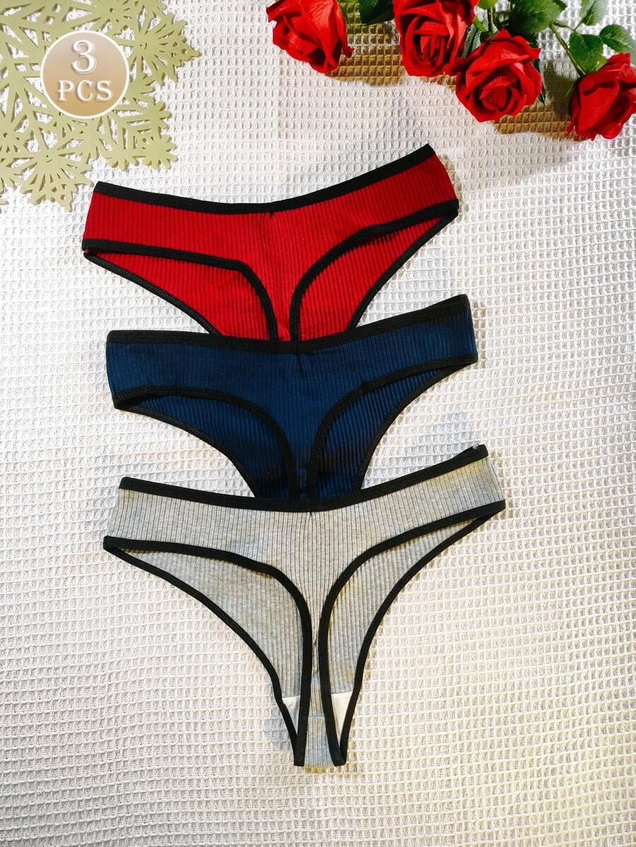 3条装女士性感中腰丁字裤，超薄柔软舒适 - 彩色 - 查看 1