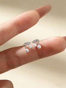 一对S925纯银音符造型耳环，镶嵌珍珠和锆石，优雅复古法式风格，适合日常、约会、派对、简约欧美风、亚洲优雅、中东奢华闪耀、复古欧式精致、职业女性、休闲外出、派对等各种场合。 - 音符 - 查看 9