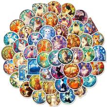 50pcs Gothic Art Glass Cat Stickers, Delicate Painted Cat Stickers, Graffiti For Desktops, Journals, Notebooks, DIY - Multicolor - View 4