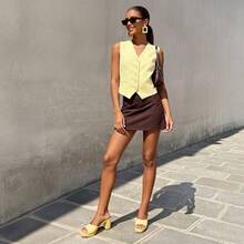 Women Minimalist Open Toe Heeled Mule Sandals Slip On, Thick Heel Casual High Heel Sandals For Outdoor Spring/Summer - Màu vàng - Xem 9