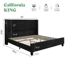 Queen/King/California King Size Platform Bed Frame With 50.8" Corduroy Upholstered Bed, Vertical Channel Tufted Wingback Headboard, Wooden Slats Support, No Box Spring Required - 黑色 - 查看 5