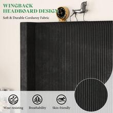 Queen/King/California King Size Platform Bed Frame With 50.8" Corduroy Upholstered Bed, Vertical Channel Tufted Wingback Headboard, Wooden Slats Support, No Box Spring Required - 黑色 - 查看 8