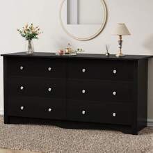 Flamaker 6 Drawer Double Dresser, Wide Wood Chest Of Drawers Storage Tower Storage For Living Room Bedroom - màu đen - Xem 9