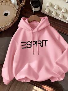 Áo hoodie tay dài dày dặn dáng rộng, thiết kế logo thương hiệu ESPRIT, mẫu mới Thu/Đông 2025, ấm áp và thoải mái, phù hợp mặc hàng ngày vào mùa Thu/Đông, ngày Valentine, đi biển, mùa xuân, thanh lịch, thường ngày, đi nghỉ mát. - Hồng - Xem 3