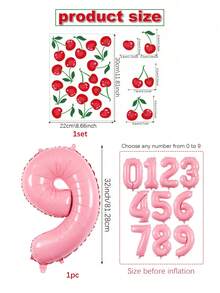 Bộ 2 bóng bay số trang trí hình quả anh đào, bao gồm bóng bay số màu hồng 32 inch từ 0-9, kèm sticker hình quả anh đào, dùng để trang trí sinh nhật, tiệc sinh nhật chủ đề quả anh đào, trang trí không gian, trang trí phòng, trang trí lễ kỷ niệm sinh nhật, tiệc mừng em bé sắp chào đời, đạo cụ chụp ảnh, kỷ niệm ngày cưới, đám cưới, sinh nhật lần thứ nhất, trang trí tiệc sinh nhật. - Nhiều màu - Xem 9