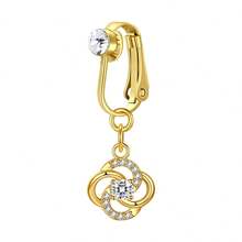 Fake Belly Button Ring Clip-On For Women - CZ Dangle Heart Non-Piercing Jewelry - Golden - Golden - View 35