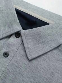 1件男士撞色条纹针织Polo衫，透气修身罗纹领高端短袖 - 藏蓝色 - 查看 3