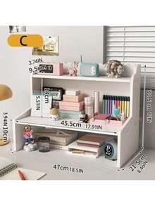 Premium Three-Tier Desktop Organizer - Space-Saving Office Supplies & Cosmetics Organizer Available In Three Sizes PVC Material Independent Design Maximum Load Capacity Per Tier: 6.61 Lbs Workspace Organizer | Stylish Storage Solution | Durable PVC Shelving - 白色 - 查看 12