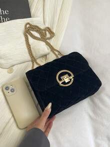 Túi xách nữ hình thoi thời trang, túi vuông nhỏ có dây xích mới, túi đeo vai chéo đa năng, túi đi làm. - màu đen - Xem 8