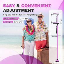 Bastn de Caminar para Hombres y Mujeres, bastn Plegable para Personas Mayores, bastn cudruple, Ajustable, Ligero, Resistente, con Mango en T Suave y Bolsa de Viaje - Rosa - Ver 6