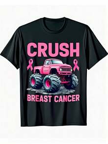 Crush Breast Cancer Awareness Pink T-Shirt Compatible For Women & Men - BCAM Charity, Comfort Fit Breathable Soft Fabric With Slight Stretch, Casual Short Sleeve Top For Charity Events & Casual Attire, Unisex Apparel 220g - Black - View 2