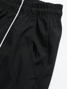 Mens Side-Stripe Wide-Leg Casual Pants - Polyester Fabric Oversize Wide-Leg Fit | Spring Lightweight Easy-Match Comfort  For Daily Streetwear & Casual Outings (Modern Minimalist Street Style) - 黑色 - 查看 3