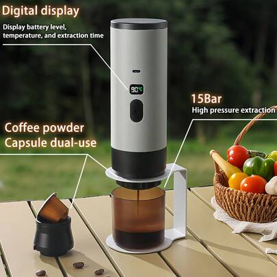 Portable Espresso Coffee Maker With Self-Heating Function, Can Make Hot And Cold Drinks, LED Display, Compatible With Coffee Powder And Capsules, Built-In 2600*3mAh Rechargeable Lithium Battery, Suitable For Travel, Outdoor Activities And RV Use