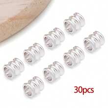 30颗18K镀金黄铜金属柱形隔珠，带凹槽管状散珠，适用于DIY珠宝挂绳制作 - 彩色 - 查看 11