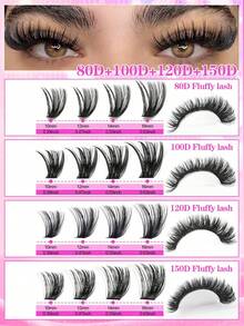 MEM 770/640/544 Clusters D Curl Manga Eyelash Set, Customized DIY Single Cluster False Eyelashes 10-16mm, Fluffy Dense 3D Russian Mink Effect, Dramatic Messy Texture, Suitable For Daily, Cosplay, Stage And All-Occasion Eye Makeup - 黑色 - 查看 5