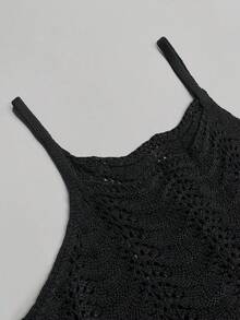 女士夏季波西米亚渐变镂空性感透视罩衫吊带迷你连衣裙 - 黑色 - 查看 10