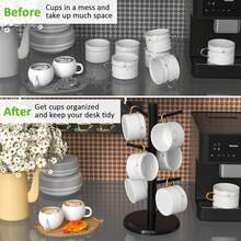 Coffee Cup Rack, Upgraded Thickened Wooden Base Cup Rack, Coffee Cup Rack With 6 Hooks, Suitable For Countertop Cup Rack Storage Rack, Bamboo Mug Rack, Suitable For Countertop, Coffee Bar Accessories And Storage Station - Multicolor - View 6
