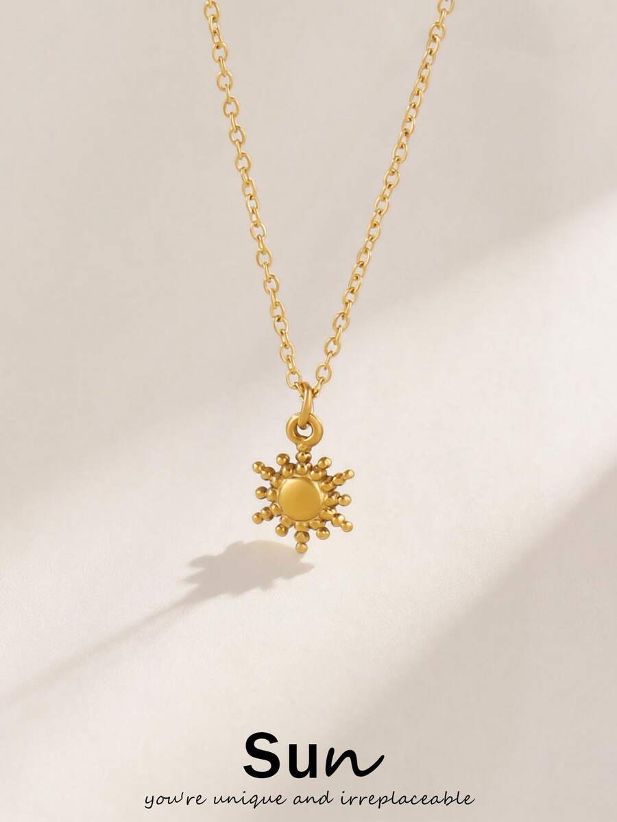 1pc Stainless Steel Tiny Sun Pendant Necklace For Women Fashion Simple 18K Gold Plated Charms Chain Necklaces Jewelry - Necklace - View 1