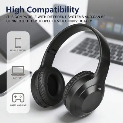 Foldable Wireless Headphones With Microphone, HIFI Stereo Immersive Sound Quality, Rechargeable Battery, Compatible With Phones, Computers, Suitable For Gaming, Music, Sports, Gift
