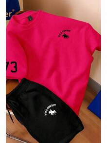 Men's T-Shirt And Shorts Set - New Summer Collection - Modern - Premium Cotton - 玫紅色 - 查看 1