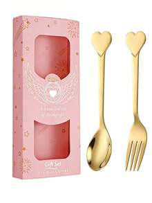 1 pièce/2 pièces Set de fourchette et cuillère en acier inoxydable en forme de cœur, set de couverts pour couple avec boîte cadeau, cadeau de la Saint-Valentin - Multicolore - Voir 12