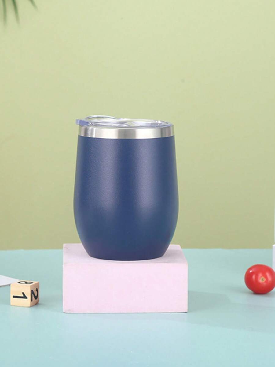 Oval Stainless Steel Thermal Cup With Leak-Proof Lid, 360ml - 藏蓝色 - 查看 1