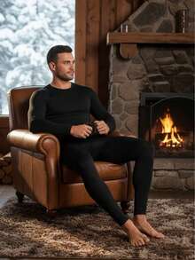 ToBeInStyle Men's Thermal Underwear Sets With Soft Brush Fleece Inner Lining - màu đen - Xem 4