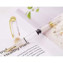 Lanxivi Yongsheng 3011 Demonstrator Clear Classical Fountain Pen Fine Nib Arrow Clip, Piston Filling System, Gold Trim, Set Of 4 Pieces In Transparent Color - 3011 - 查看 10