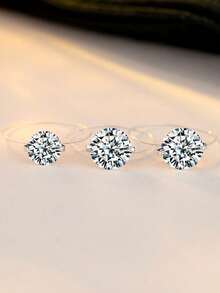 BALMORA 1枚S925纯银单颗锆石戒指，透明隐形线条设计，时尚百搭，女士必备单品 - 銀色 - 查看 10