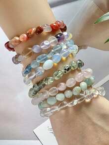 Asymmetrical Shaped Amethyst, Jade, Agate Beaded Bracelet - Bracelet - View 3