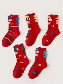 5双卡通小马红色儿童袜，适合1-16岁儿童，男孩女孩均有，春、秋、冬、新年款。 - 彩色 - 查看 9