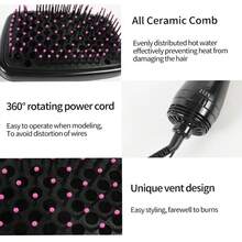 LUYAO Multi-Function Hot Air Straightening Brush, Travel Hair Dryer Brush, Professional Straightening Styling Tool - Hot Pink - View 6