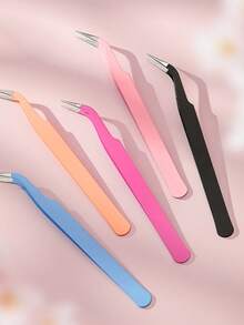 Angled Eyelash Extension Tweezers, Professional Lash Lift Tool With Curved Tip For Precision Application, Colorful Beauty Tweezers For DIY & Mascara, Ideal For Craft & Journaling - 淺粉色 - 查看 5