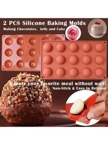 Molde de silicona antiadherente con 15 cavidades en forma de semiesfera, moldes de hornear pequeños para hacer chocolate, pasteles, gelatina, mousse, molde de silicona ideal para hacer en casa - Multicolor - Ver 4