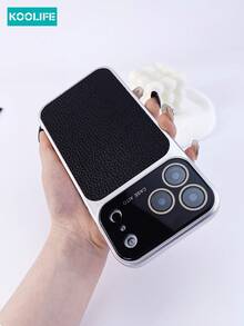 Koolife 1pc Leather Texture Phone Case With Large Window, PC+PU Leather Material, Raised Lens Protection And Built-In Lens Film, Shock-Resistant And Fashionable Design, Compatible With IPhone 17/17 Pro/17 Pro Max - Textured Black - View 3