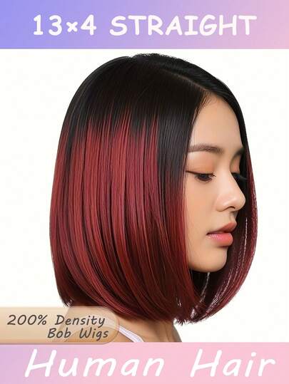 Bob Wig 13x4 Lace Front Wigs Straight 200%Density Human Hair Wig For Women,Human Hair Straight Bob Wigs 13x4 Transparent Lace Frontal Wigs Glueless With Baby Hair,Bob Wig Human Hair Lace Frontal Short Straight Lace Front Bob Wigs For Women,Human Hair Pre Plucked Wig With Highlight Short Ombre 1/99J Color,No Glue Fashion Bob Wig With Pre-Plucked Hairline,Straight Bob Hair,Easy Wear For Beginners,Easy Application