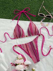 Bộ bikini hai mảnh gợi cảm, thời trang nữ, tươi trẻ, năng động, dễ thương, cao cấp, quyến rũ, thường ngày, lãng mạn, thích hợp cho kỳ nghỉ, đi biển, dự tiệc, đính hạt, kiểu buộc dây cổ, bộ đồ bơi hai mảnh gợi cảm, bộ sưu tập Xuân/Hè mới. - Nhiều màu - Xem 1
