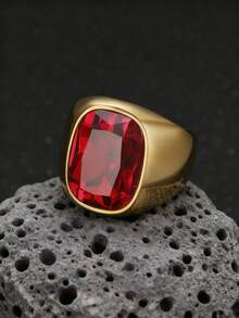 1pc Street Fashion Style Stainless Steel Wide Band Ring With Faceted Zirconia Inlay, Men's Business Party Accessory - Ring - View 4
