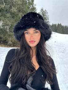 1pc Women's Thickened Blended Textured Casual Warm Bucket Hat, Suitable For Daily Wear, Autumn/Winter - Multicolor - View 1