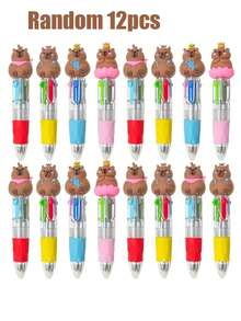 6/9/12/15 套水豚四合一多色圆珠笔，附赠可爱便签本和贴纸，卡通水豚便签本，适合作为生日礼物、奖品、派对礼品（随机） - 彩色 - 查看 25