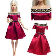 5件套涤纶时尚娃娃服装，适用于11.5英寸（1:6）娃娃的休闲连衣裙套装，适合儿童节/生日礼物（不含娃娃） - 紅色 - 查看 6