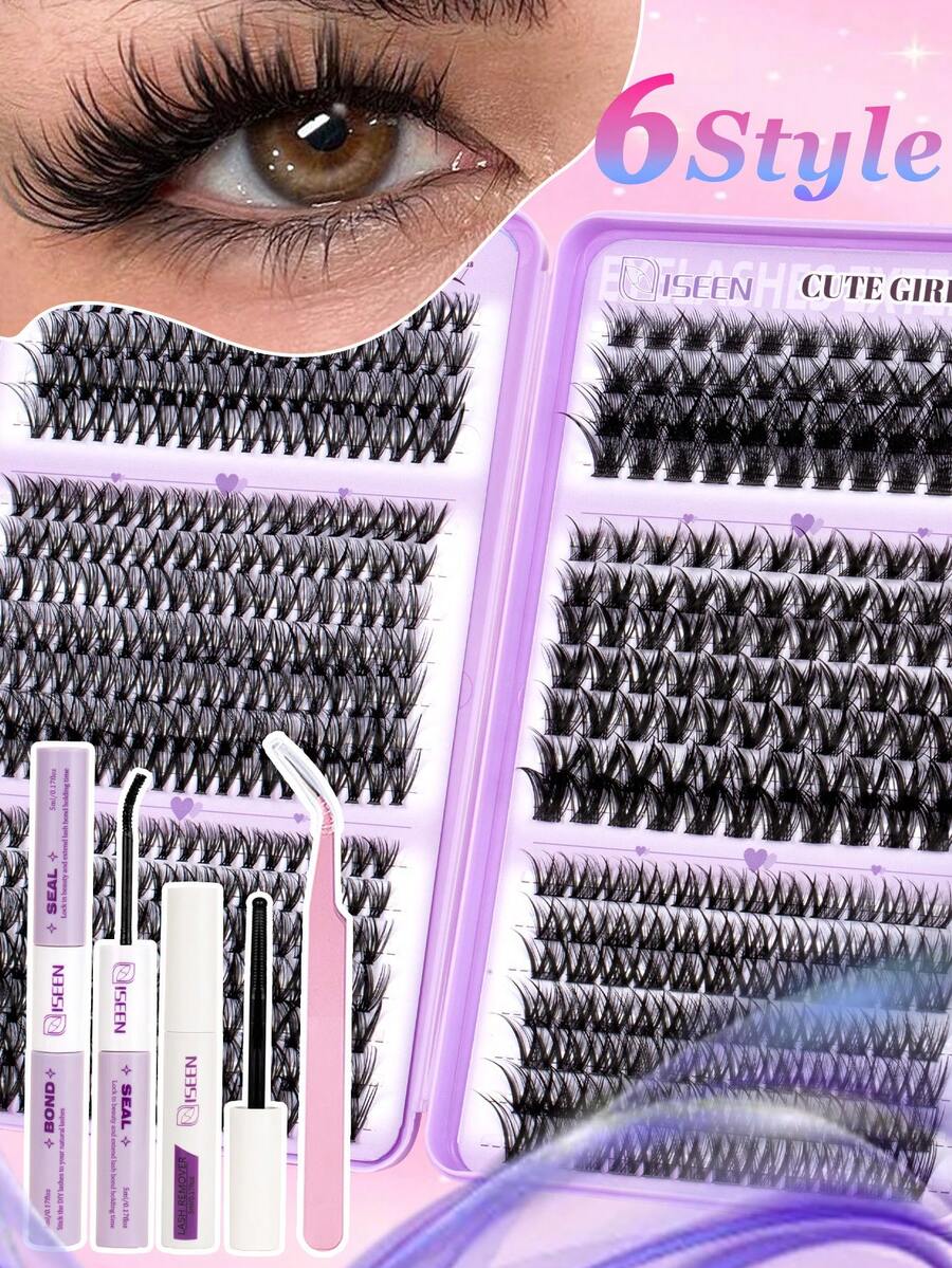 576pcs, D Curl, C Curl, Lash Extension Kit, Thick & Voluminous DIY Segmented False Lashes, Lash Clusters, 30D 40D 50D Natural Look Cluster Lashes, DIY Lash Clusters Kit With Lash Bond And Seal, Remove, Tweezers, Suitable For Convenient DIY Eyelash Makeup At Home - Multicolor - View 1