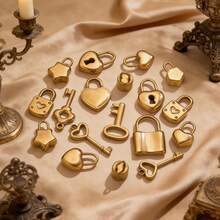 5pcs Stainless Steel 18K Gold-Plated Fashionable Versatile Lock Pendant Small Heart Cute Little Key Tag Pendant Necklace Earrings DIY Pendant Accessories - Lock Pendant - View 1