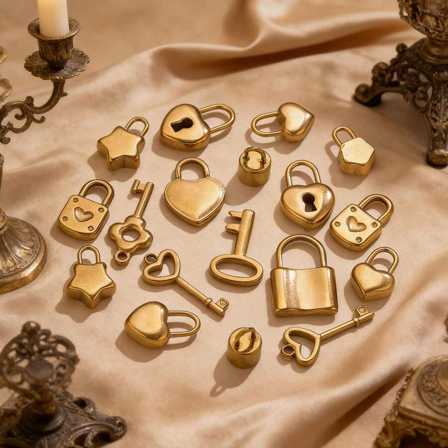 5pcs Stainless Steel 18K Gold-Plated Fashionable Versatile Lock Pendant Small Heart Cute Little Key Tag Pendant Necklace Earrings DIY Pendant Accessories - Lock Pendant - View 1