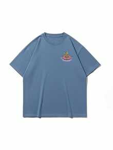 Men's Casual Vacation Style Printed Short Sleeve T-Shirt, Comfortable & Breathable, For Summer - Dusty Blue - View 5