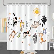 Rèm tắm hình mèo dễ thương, họa tiết dấu chân mèo con tinh nghịch, thích hợp cho người yêu mèo, chất liệu vải polyester chống thấm nước, kèm móc treo, trang trí phòng tắm, phụ kiện phòng tắm. - Nhiều màu - Xem 1