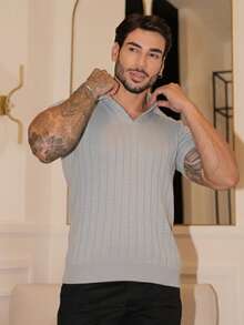 Men's Chic Lightweight Textured Knit Sweater Shirt, High Quality, Perfect For Autumn And Winter, Father's Day. - Grey - View 9