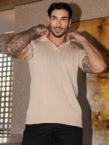 Men's Chic Lightweight Textured Knit Sweater Shirt, High Quality, Perfect For Autumn And Winter, Father's Day. - Beige - View 11