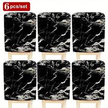 1件/4件/6件/10件装复古风格黑色底白色纹理大理石纹图案毛绒可拆卸椅套，采用柔软涤纶面料制成，适用于餐厅、客厅、办公室、酒店和家居装饰。 - 彩色 - 查看 12